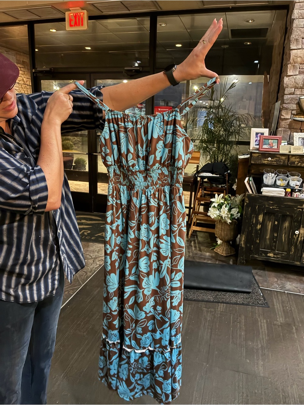 Grace Karin Brown Maxi Dress with Turquoise Floral Print
